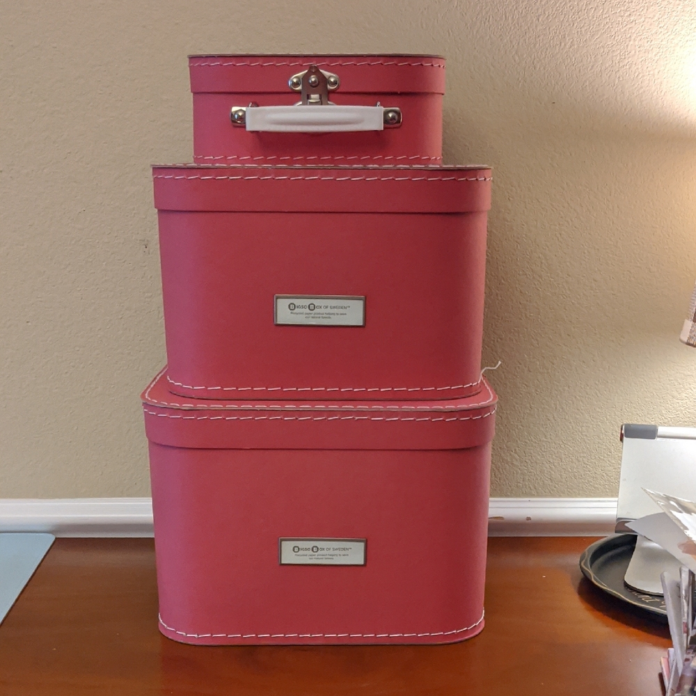 Pink Storage Box Trio Bigso Box Of Sweden Rare Color New